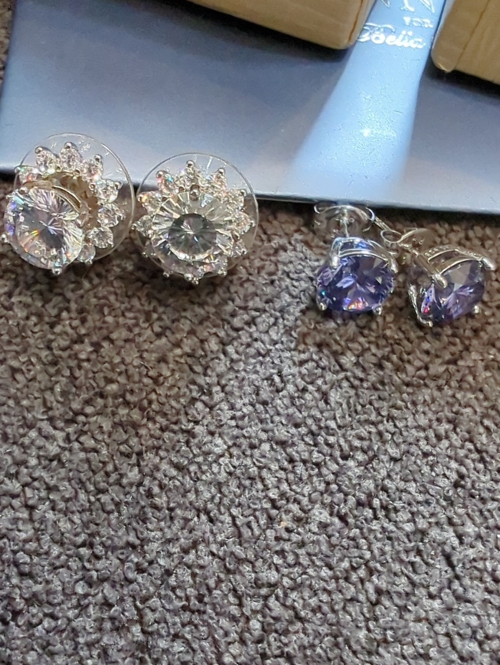 JTV Silver-Tone Clear Crystal and Purple Stud Earrings Set And Yellow Stud Set.